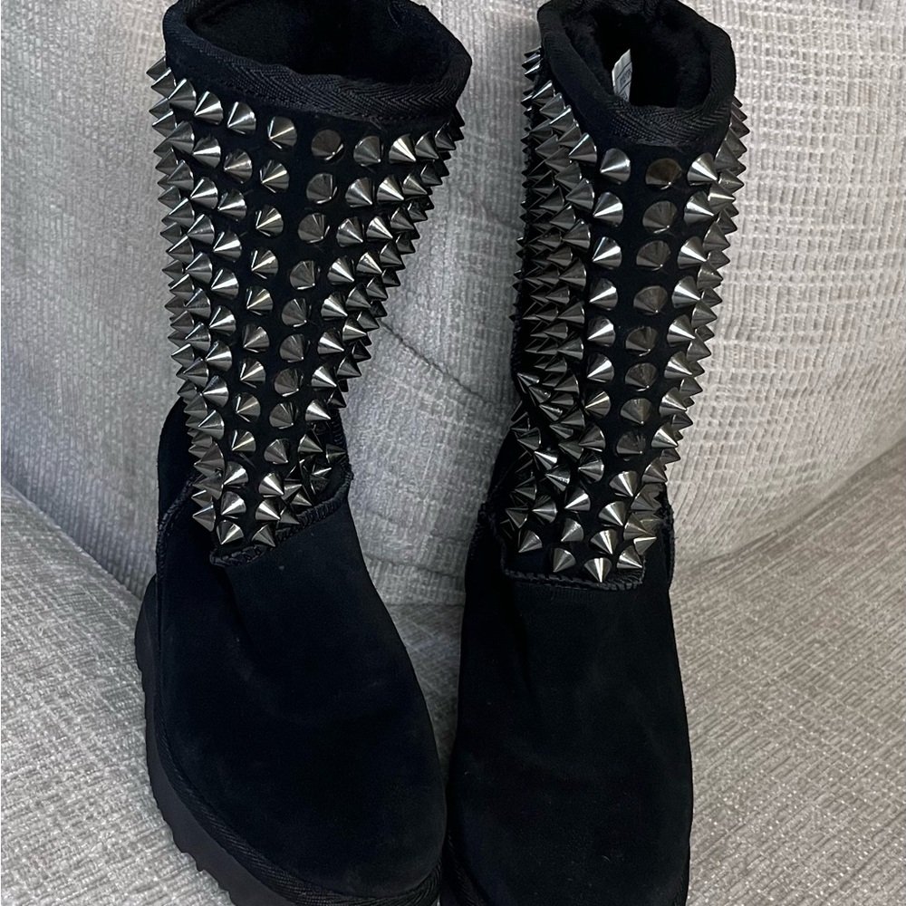 Ash Black Studded Suede Wedge Boots Size 4.5